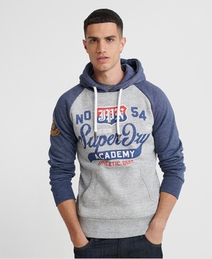 Superdry Athletic Dept Raglan Férfi Kapucnis Pulóver Szürke/Kék | HQDFW9107